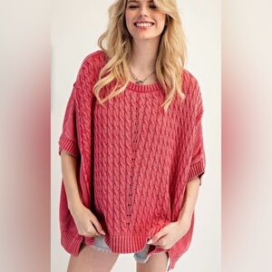 Easel Coral Cable Knit Oversized Sweater Poncho Top Medium Effortless‎ Casual